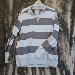 Izod Luxury Sport Vintage Striped Rugby Men’s Large 1/4 Zip Sweatshirt Navy Blue